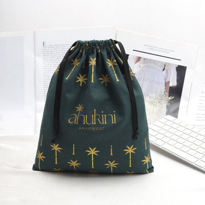 Custom Cotton Linen Drawstring Shoe Bag Gold Logo Screen Printing Gift Bag