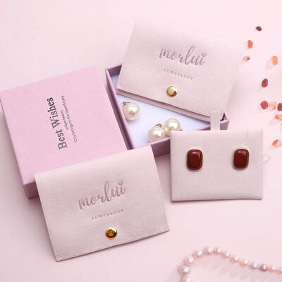 Pink Envelope Microfiber Jewelry Bag 10x8CM with Button Closure Emboss Logo