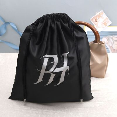 Drawstring Black Satin Bag Hair Clothes Hat Packing Custom Logo Printed