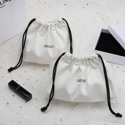 Square Bottom Cotton Canvas Pouch Custom Printed Skincare Makeup Drawstring Bag