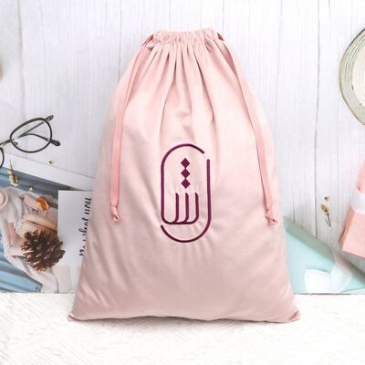 Custom Logo Printed Large Pink Velvet Shoe Wallet Handbag Packaging Drawstring Bag Dust Pouch