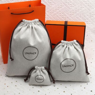 Herringbone Cotton Drawstring Dust Bag Custom Logo for Handbag Wallet Packing