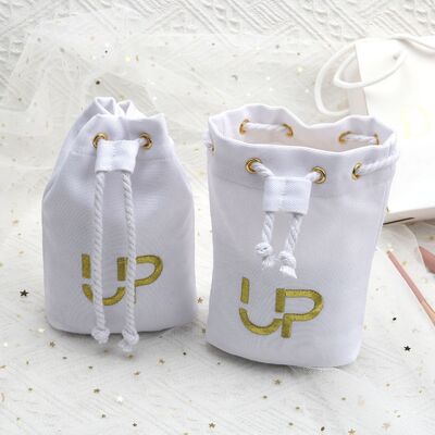 Embroidery Polyester Cotton Drawstring Canvas Pouch Round Bottom For Cosmetic Brush