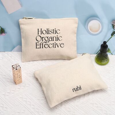 Custom Cosmetic Zipper Bag Reusable Cotton Canvas Travel Makeup Bag Oem