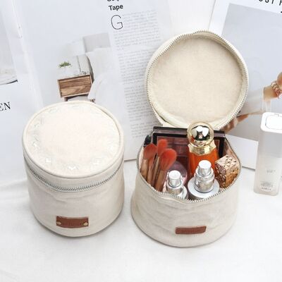 Round Bottom Canvas Zipper Cosmetic Pouch Custom Logo Printed