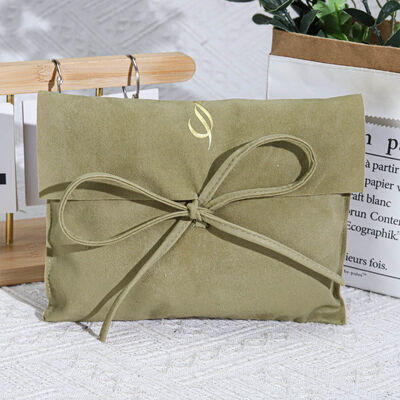 Personalized Suede Envelope Gift Bag With Logo High End Suede Flap Packaging Pouch