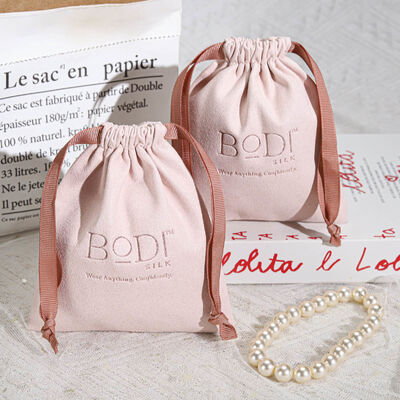 Luxury Microfiber Jewelry Drawstring Packaging Bag Custom Emboss Logo Microfiber Accessories Gift Drawstring Pouch