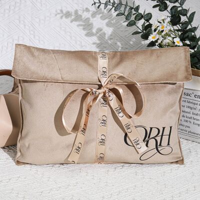 Super Soft Velvet Scarf Garment Packing Pouch With Ribbon Custom Logo Printed Velvet Clothing Gift Envelope Bag
