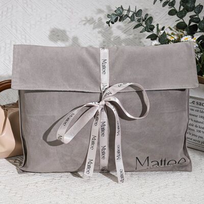 Custom Grey Velvet Garment Packing Envelope Pouch With Bow High End Suede Envelope Gift Bag
