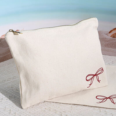 Eco-friendly Natural 8oz Canvas Makeup Zipper Bag Customized Embroidery Logo Brush Cosmetic Storage Zipper Canvas Pouch