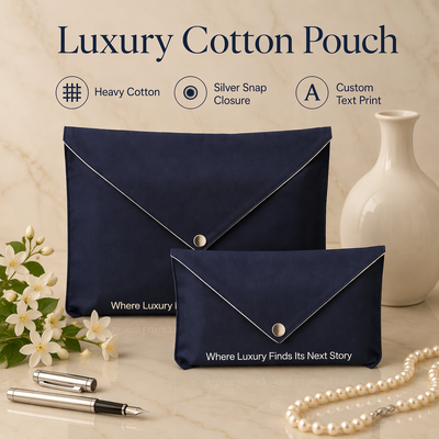 Reusable Cotton Envelope Pouch For Book Scarf Navy Blue Cotton Envelope Gift Packing Bag With Button