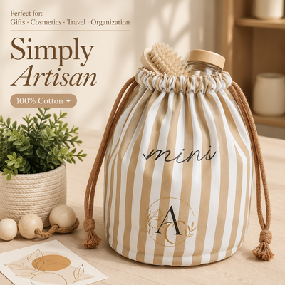 Reusable Striped Cotton Candle Wine Bottle Storage Drawstring Bag Custom Logo Printing Cotton Gift Packing Pouch
