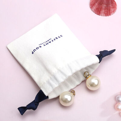 Satin Ribbon String Jewelry Dust Bag White Customized 8x10cm