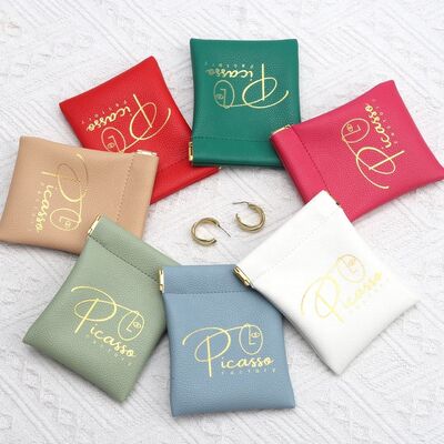 Colorful Pu Leather Pouch Screen Printed Custom Size Leather Jewelry Pouch Gift Storage