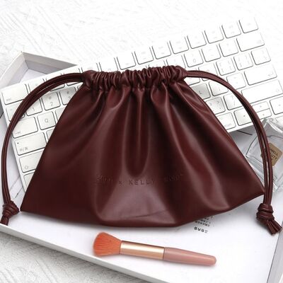 Pu Leather Drawstring Bag Waterproof Custom Logo Printed For Cosmetic Brush
