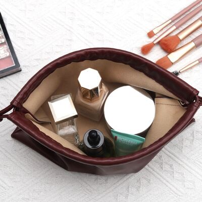 Pu Leather Drawstring Bag Waterproof Custom Logo Printed For Cosmetic Brush