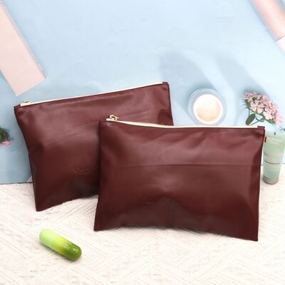 Cosmetic Zipper Pu Leather Bag Waterproof Embossed Logo Printing
