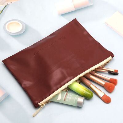 Cosmetic Zipper Pu Leather Bag Waterproof Embossed Logo Printing