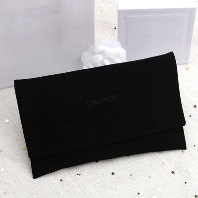 Cosmetic Luxury Gift PU Leather Envelope Wallet Black Waterproof Custom Embossed