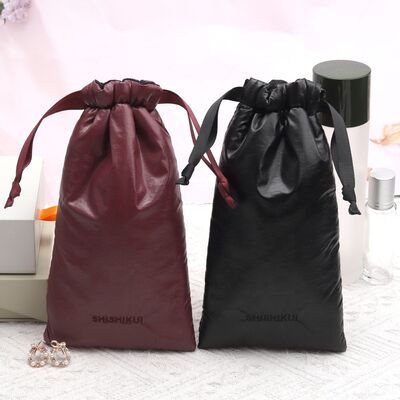 Pu Leather Drawstring Bag Custom Logo Printed for Sunglasses Power Bank Storage