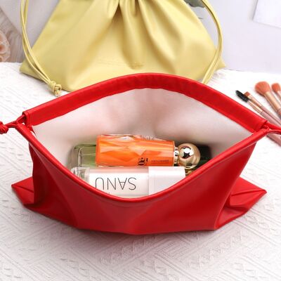 Portable Pu Leather Drawstring Makeup Bag Waterproof 25x15cm