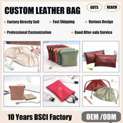 Portable Pu Leather Drawstring Makeup Bag Waterproof 25x15cm