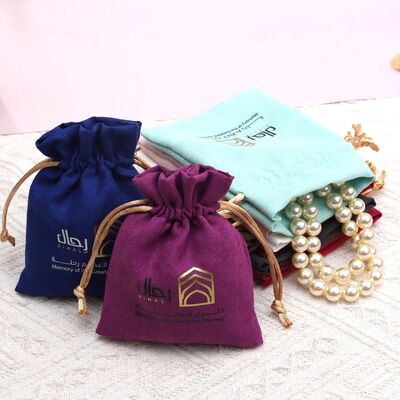 Velvet Jewelry Dust Bags Colorful Suede Drawstring Bag Custom Logo Printed