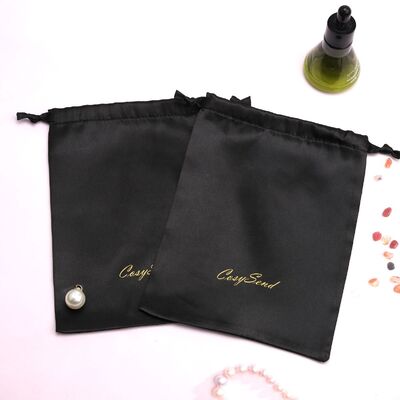 Small Black Drawstring Satin Bag Hair Wig Underwear Packaging Custom Logo Printing