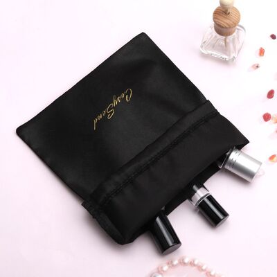 Small Black Drawstring Satin Bag Hair Wig Underwear Packaging Custom Logo Printing