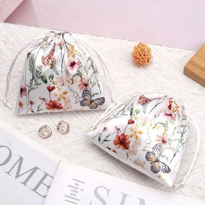 Jewelry Custom Silk Satin Drawstring Pouch Dustproof Full Screen Printed 10x10cm