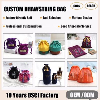 Round Bottom Satin Gift Candle Packaging Bag Custom Printed Drawstring Pouch