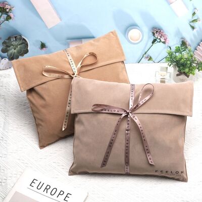 Gray Velvet Envelope Bag Soft With Bow Custom Logo Printed Gift Dust packing