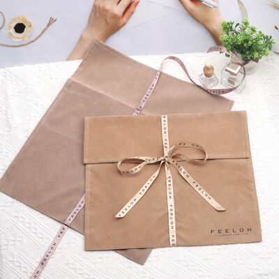 Gray Velvet Envelope Bag Soft With Bow Custom Logo Printed Gift Dust packing