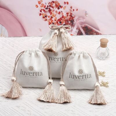 Cotton Linen Drawstring Gift Pouch Custom Logo Printing With Tassel