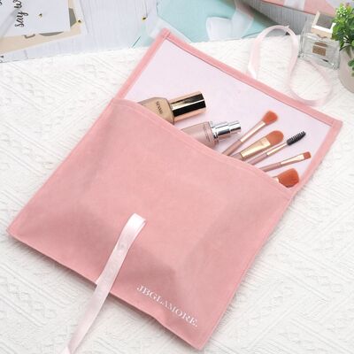 Pink Flap Envelope Velvet Dust Bag With Ribbon Custom Logo Tear Resistant