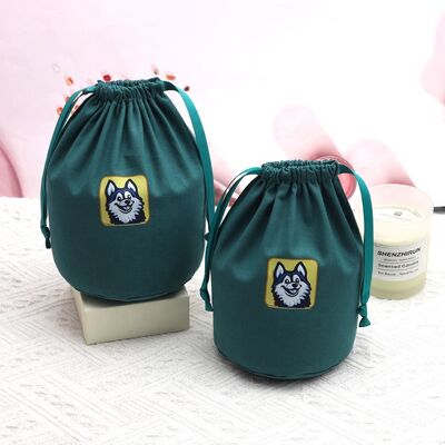 Round Bottom Cotton Linen Makeup Drawstring Bag Custom Logo Printed