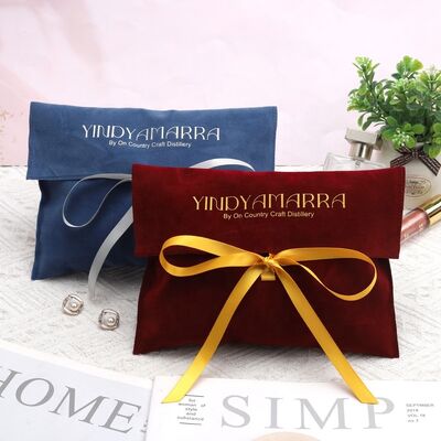Custom Logo Printed Velvet Suede Envelope Pouch With Flap Cosmetic Jewelry Packing Bag