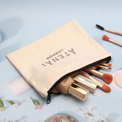 Natural Canvas Cosmetic Zipper Bag Screen Printing Recyclable