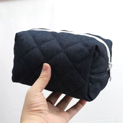 Quilting Denim Fabric Zipper Cosmetic Toiletry Bag Custom Logo Printed