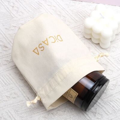 Natural Cotton Linen Drawstring Dust Bag Custom Logo Printing with Round Bottom