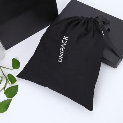 Black Cotton Twill Drawstring Dust Bag Underwear Shoe Clothes Storage Custom Logo