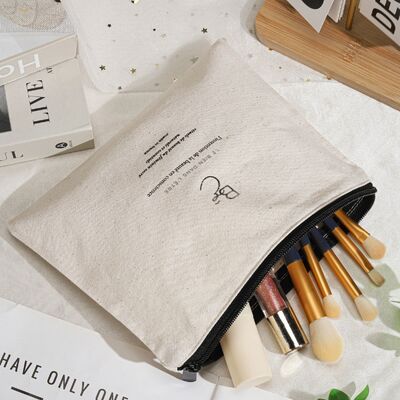 8oz Natural Canvas Cosmetic Bag Custom Logo Printed Zipper Makeup Pouch