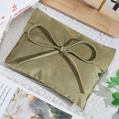 Personalized Suede Envelope Gift Bag With Logo High End Suede Flap Packaging Pouch