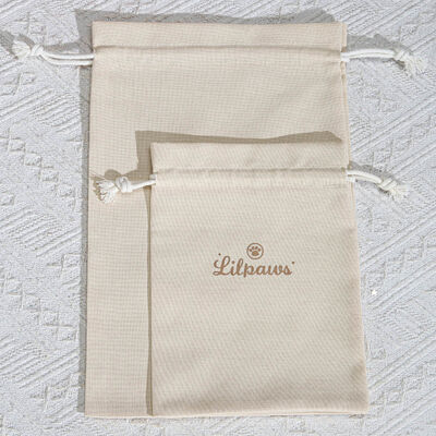 Eco Friendly Beige Cotton Linen Drawstring Dust Bag Custom Screen Logo Cotton Linen Drawstring Pouch