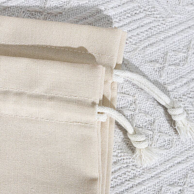 Eco Friendly Beige Cotton Linen Drawstring Dust Bag Custom Screen Logo Cotton Linen Drawstring Pouch