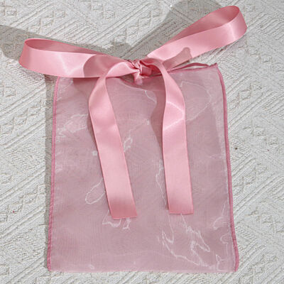 Custom Luxury Organza Packaging Pouch With Bow Pink Organza Gift Packing Bow Stripe Bag