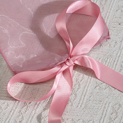 Custom Luxury Organza Packaging Pouch With Bow Pink Organza Gift Packing Bow Stripe Bag