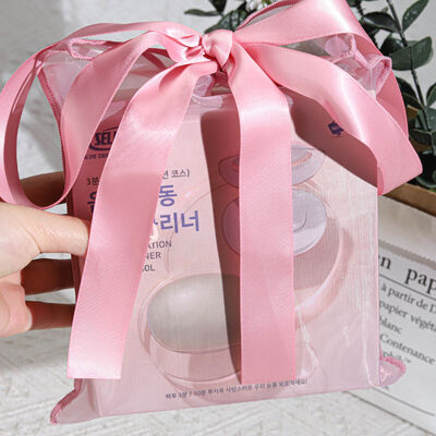 Custom Luxury Organza Packaging Pouch With Bow Pink Organza Gift Packing Bow Stripe Bag