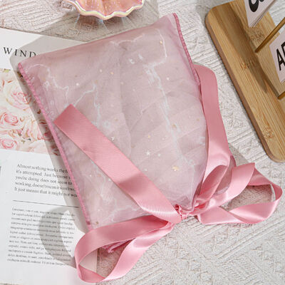 Custom Luxury Organza Packaging Pouch With Bow Pink Organza Gift Packing Bow Stripe Bag