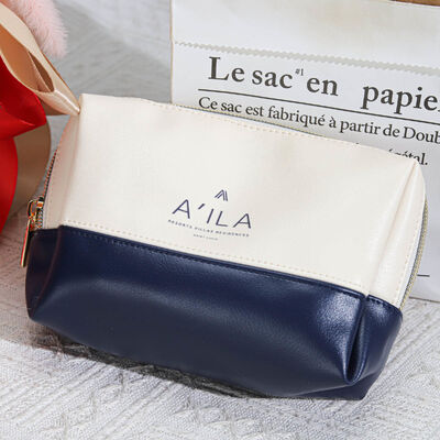 Cosmetic Zipper Pu Leather Bag Waterproof Embossed Logo Printing
